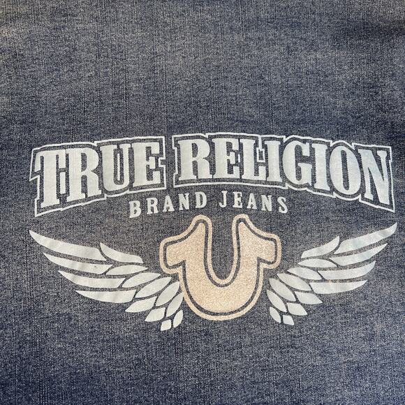 True Religion Shirt Womens Large Georgia Denim Glitter Cosy Fireside Wash NEW - Picture 5 of 12